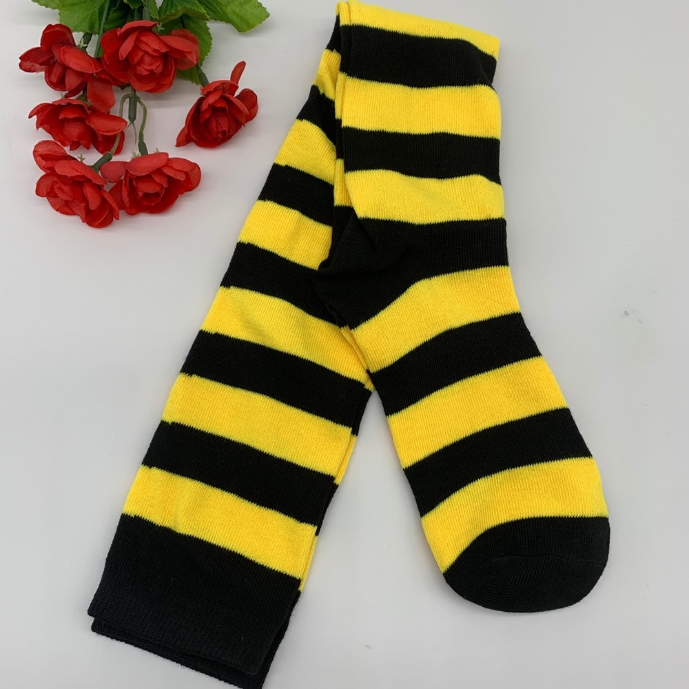 Yellow & Black Striped Thigh High Socks - Picture 2 of 6